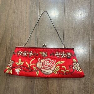 Vintage red beaded purse with flowers!